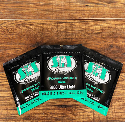SIT Strings S838 Power Wound Nickel Ultra Light Electric Guitar String Set 3 Pack
