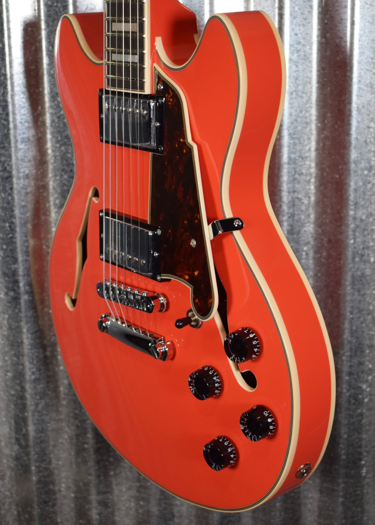 D'Angelico Premier Mini DC Cut Semi Hollow Stop Bar Fiesta Red Guitar & Bag #0182