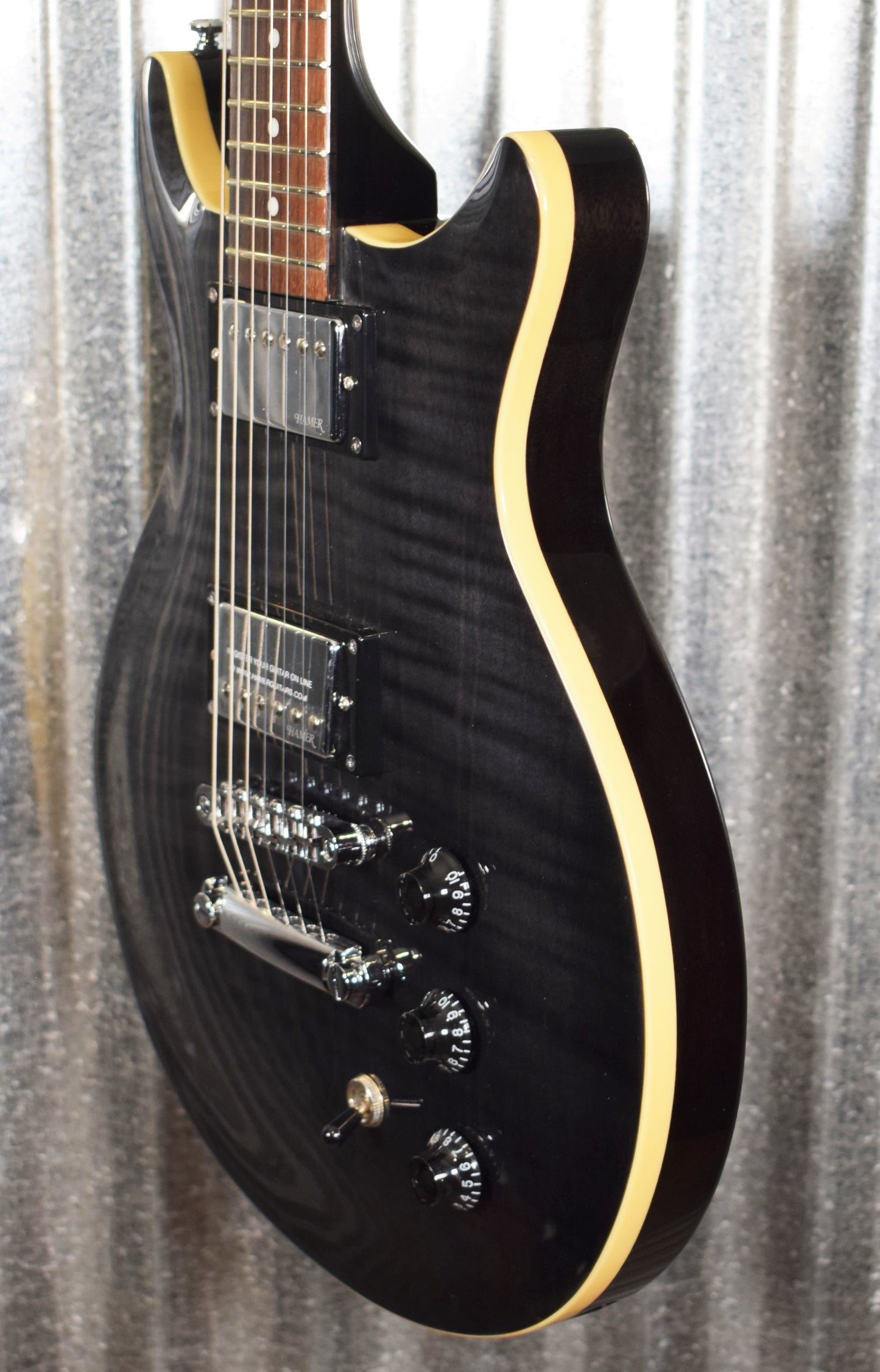 Hamer Archtop Flame Trans Black Double Cut Guitar SATF-TBK Demo #0676