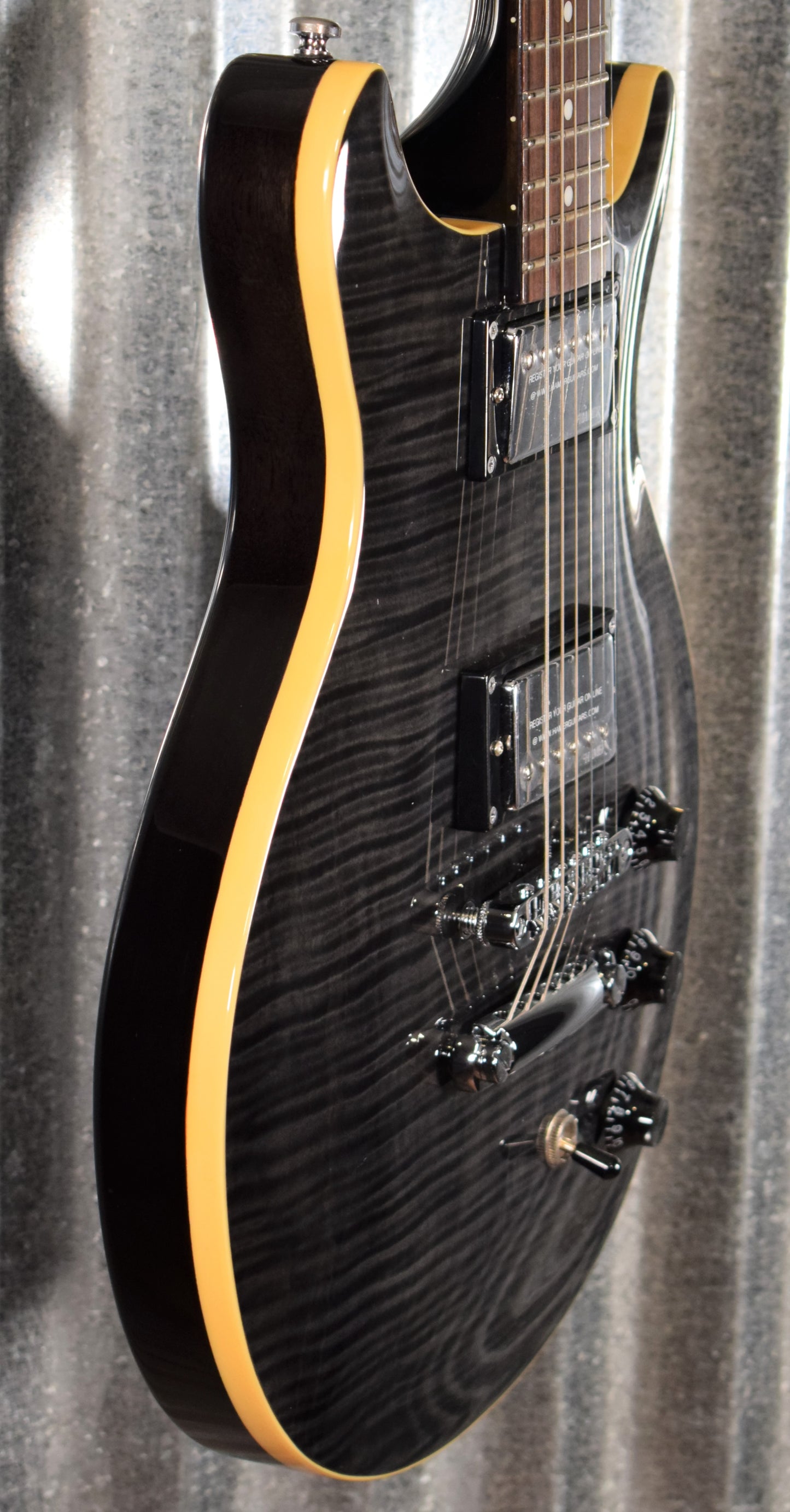 Hamer Archtop Flame Trans Black Double Cut Guitar SATF-TBK #0927 Demo