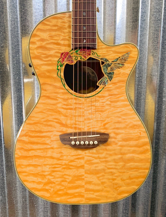 LUNA FAU HUM Fauna Hummingbird Quilt Maple Acoustic Electric Parlor Guitar & Bag #8120 Used
