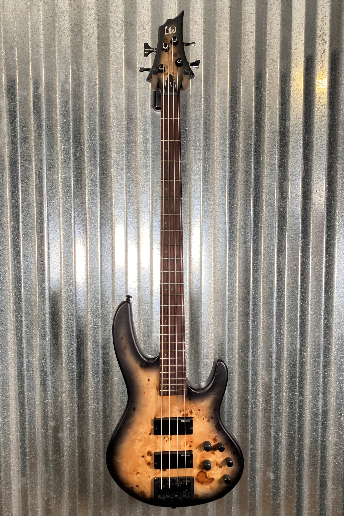 ESP LTD D-4 4 String Bass Black Natural Burst Satin Burl & Bag LD4BPBLKNBS #1417 Used