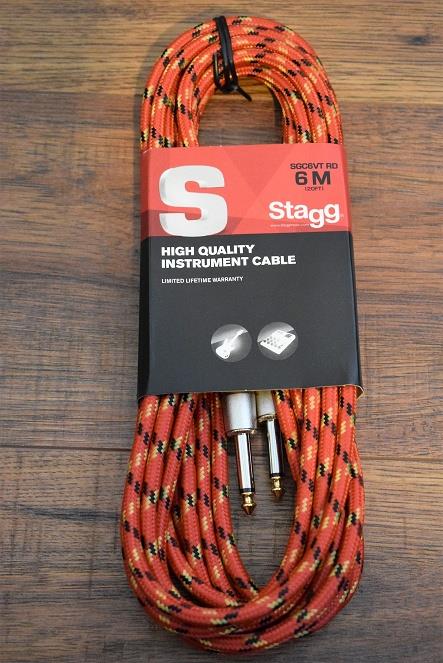 Stagg SGC6VT Vintage Tweed 6M 20' Guitar Instrument Signal 1/4" Cable RD Red