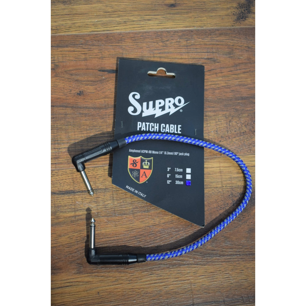 Supro USA PC-12 12" Guitar Bass Instrument Pedalboard Right Angle Patch Cable Blue
