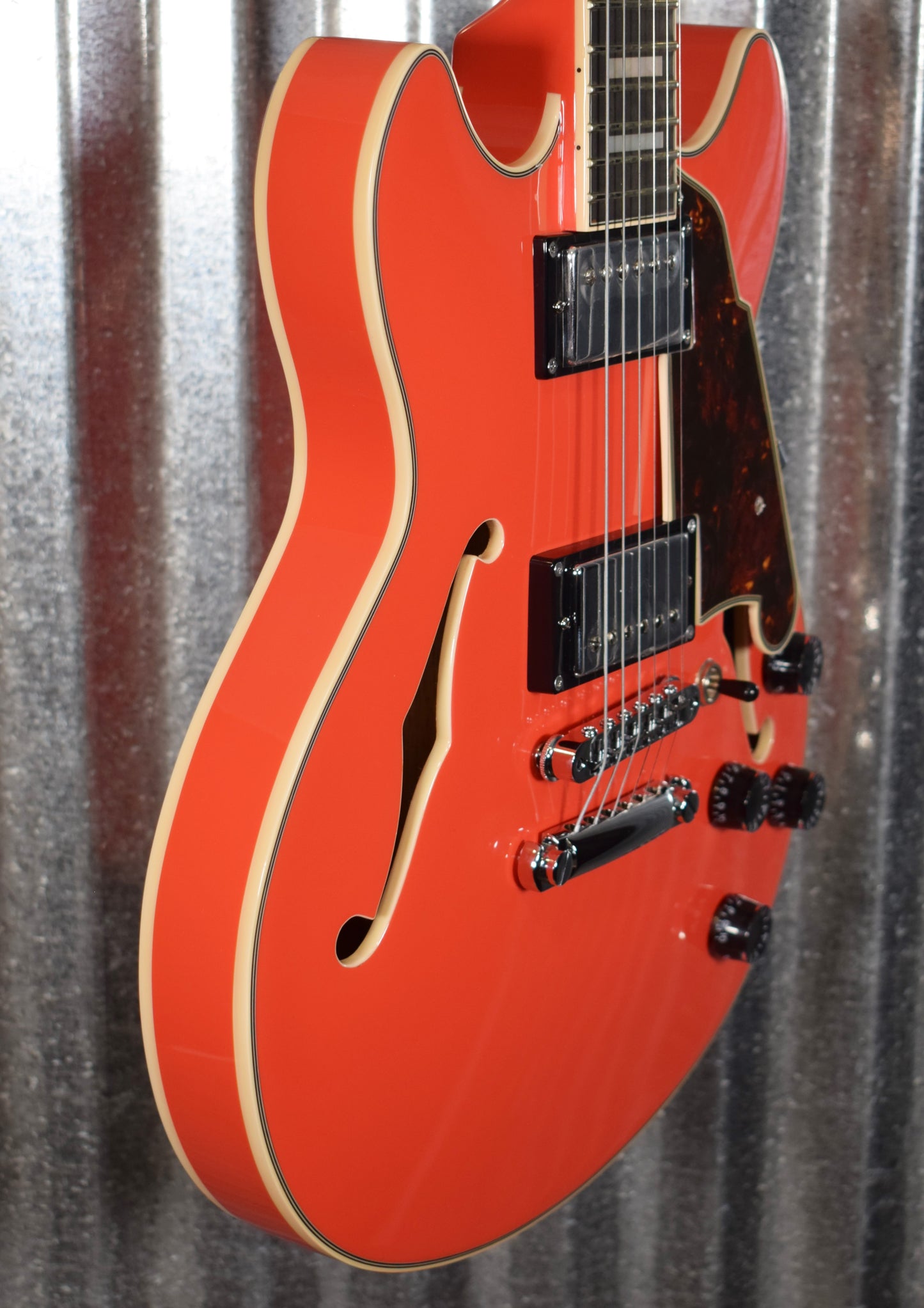 D'Angelico Premier Mini DC Cut Semi Hollow Stop Bar Fiesta Red Guitar & Bag #0182