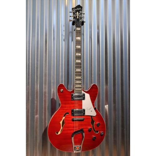 Hagstrom Super VIking SUVIK-WCT Wild Cherry Flame Top Semi-Hollow Guitar & Case #318