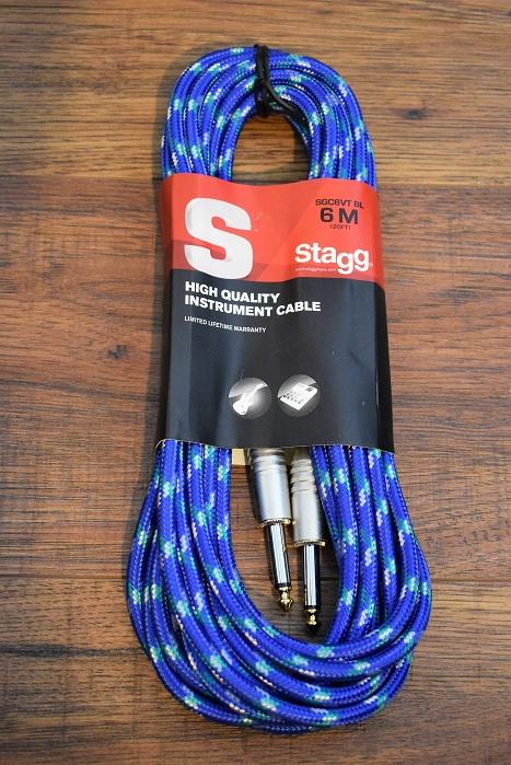 Stagg SGC6VT Vintage Tweed 6M 20' Guitar Instrument Signal 1/4" Cable BL Blue