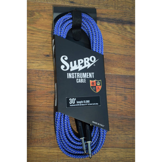 Supro USA CX-30 30' Guitar Bass Instrument Cable Blue