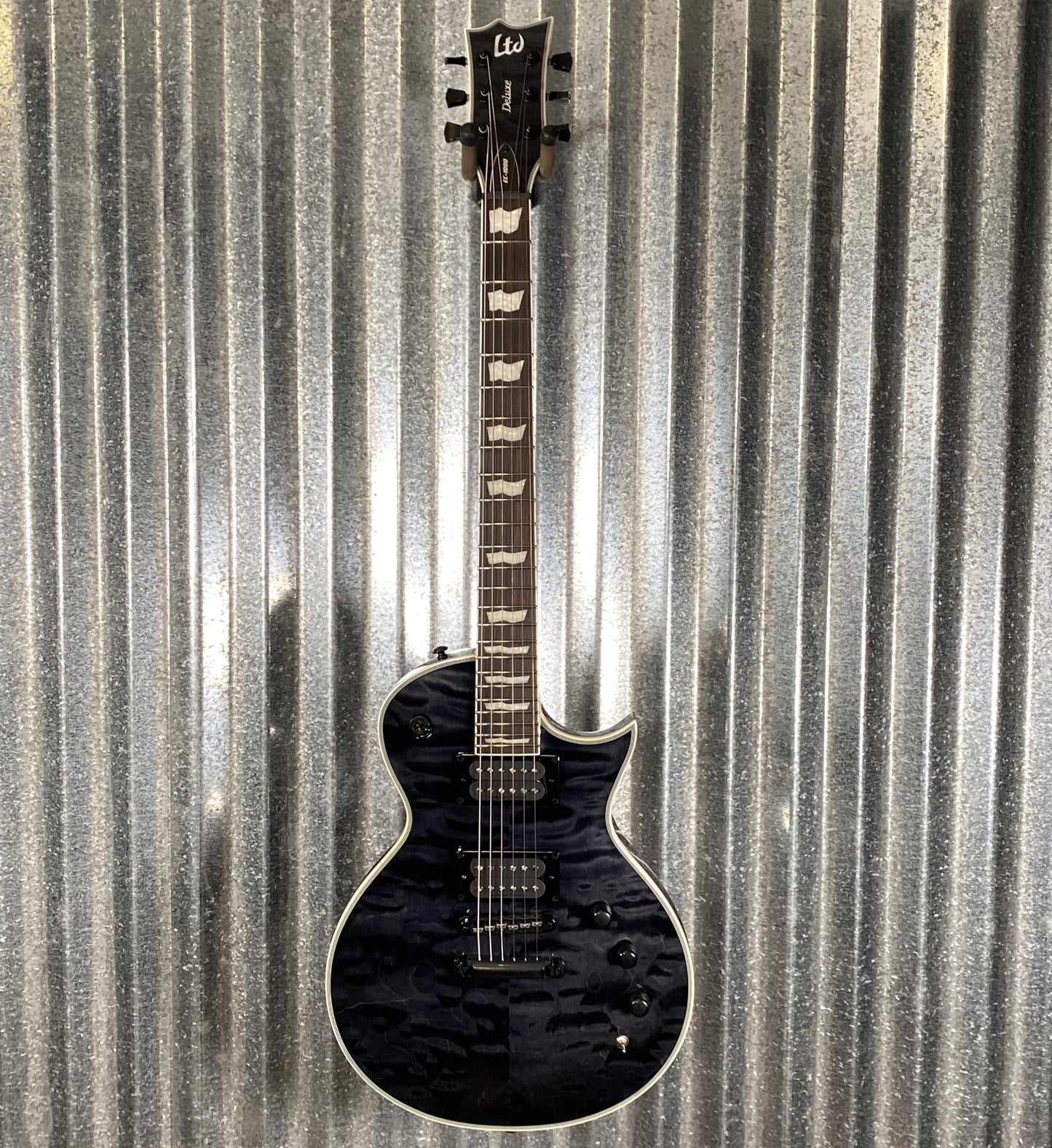 ESP LTD EC-1000 Piezo Bridge Quilt Top See Through Black Guitar & Case #2442 B Stock