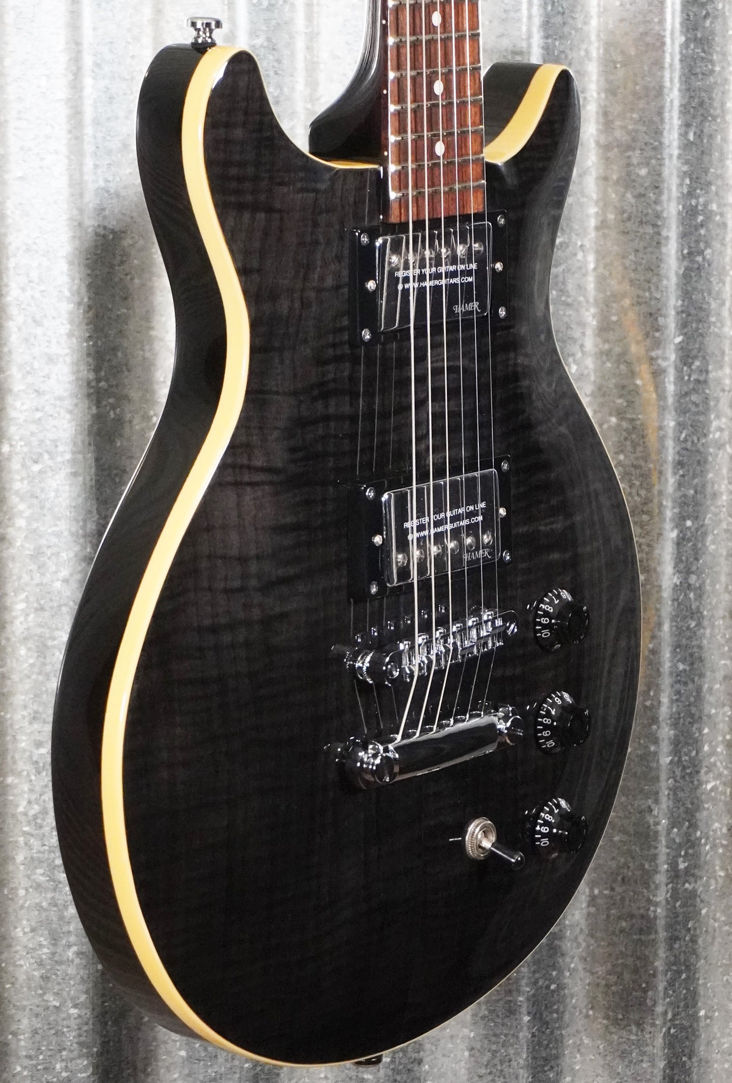 Hamer Archtop Flame Trans Black Double Cut Guitar SATF-TBK #0131