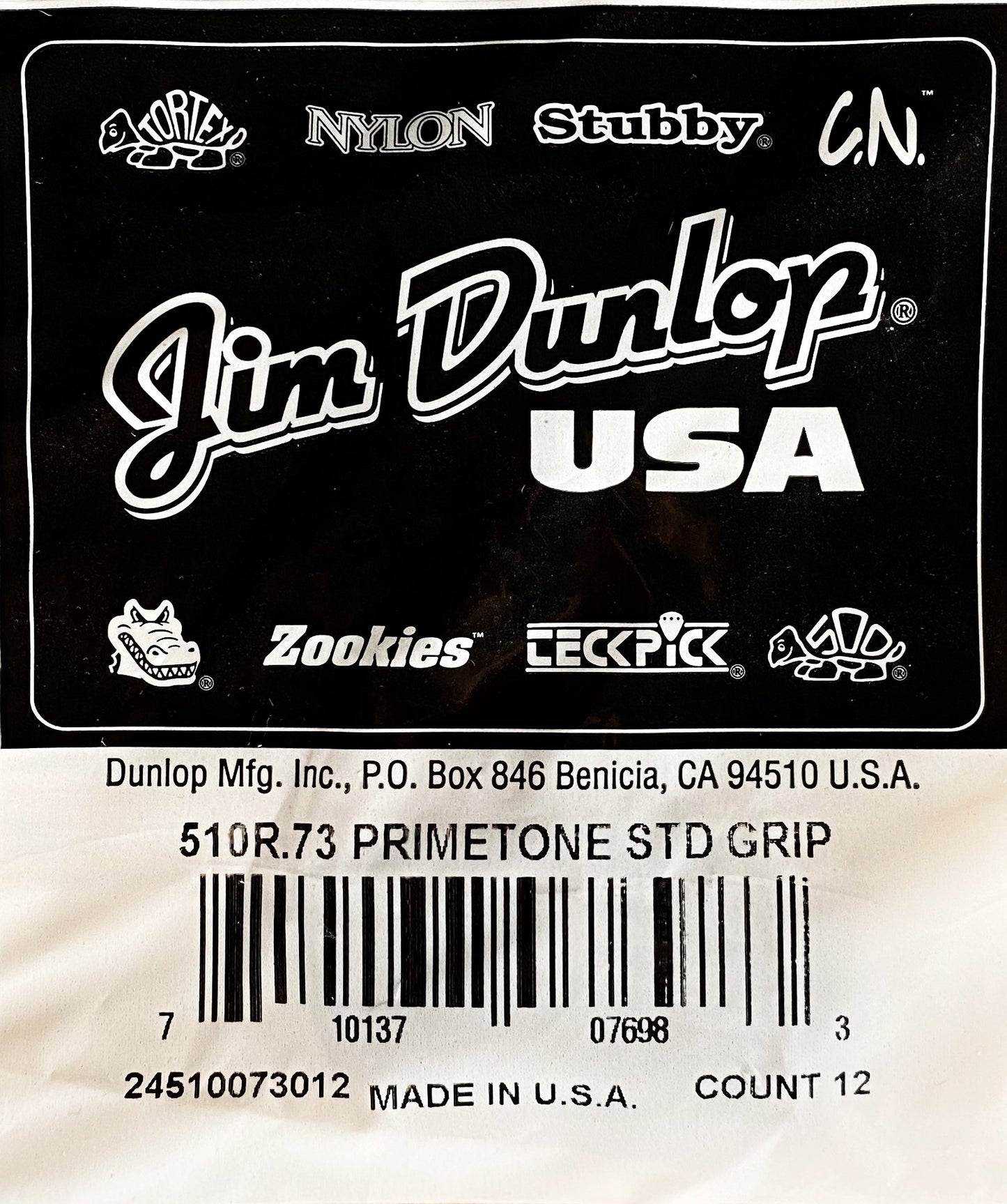Dunlop 510-073 Primetone Standard Grip .73mm Guitar Pick Bag 12 Count