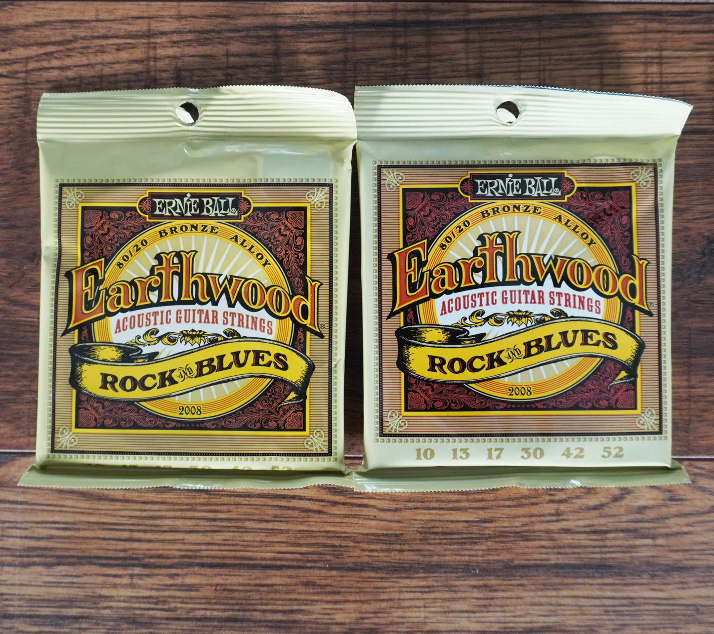 Ernie Ball 2008 Earthwood Rock and Blues Acoustic Guitar String Set 80/20 Bronze 10-52 2 Pack