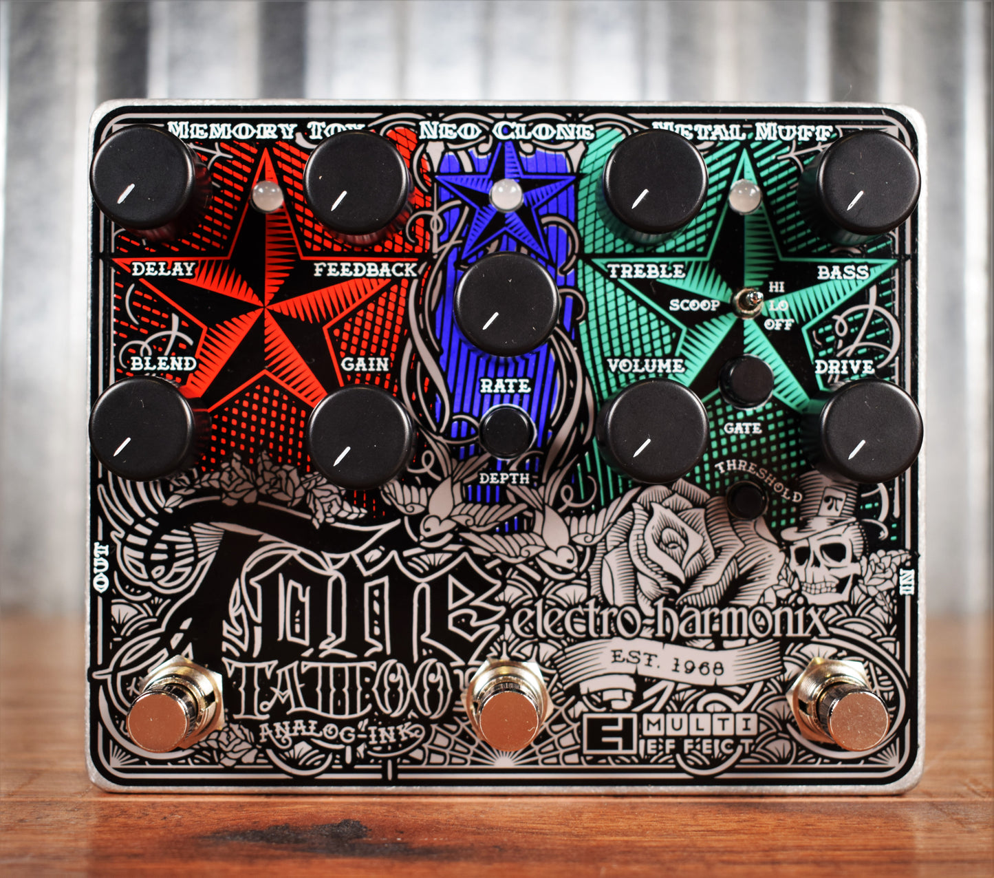 Electro-Harmonix EHX Tone Tattoo Analog Delay Chorus Distortion Multi Effect Guitar Pedal