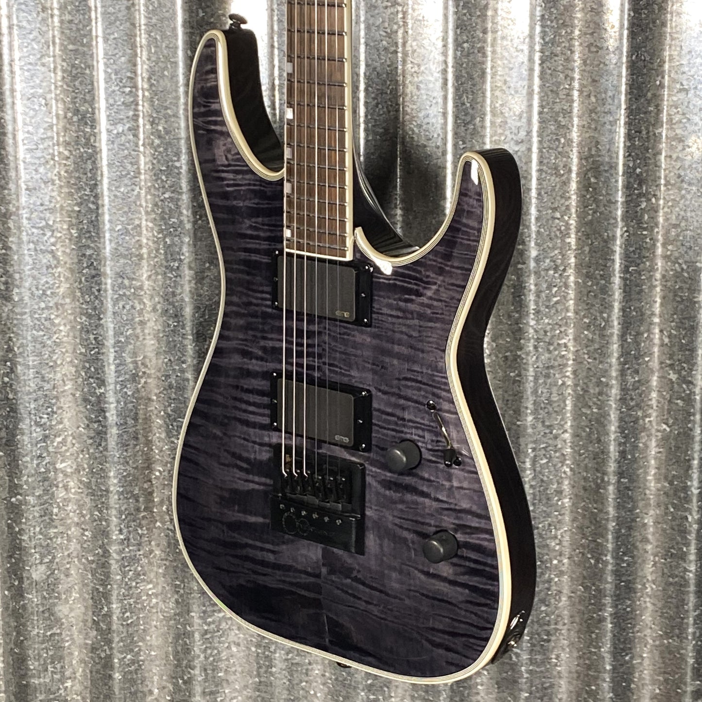ESP LTD MH-1000 Evertune Flame Top See Through Black EMG Guitar #0789 B Stock