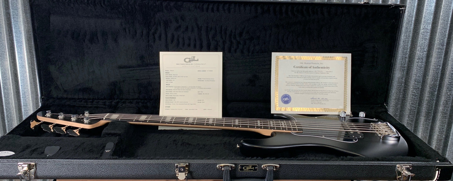 G&L USA Fullerton Custom Kiloton 5 String Jet Black Frost Bass & Case #5093