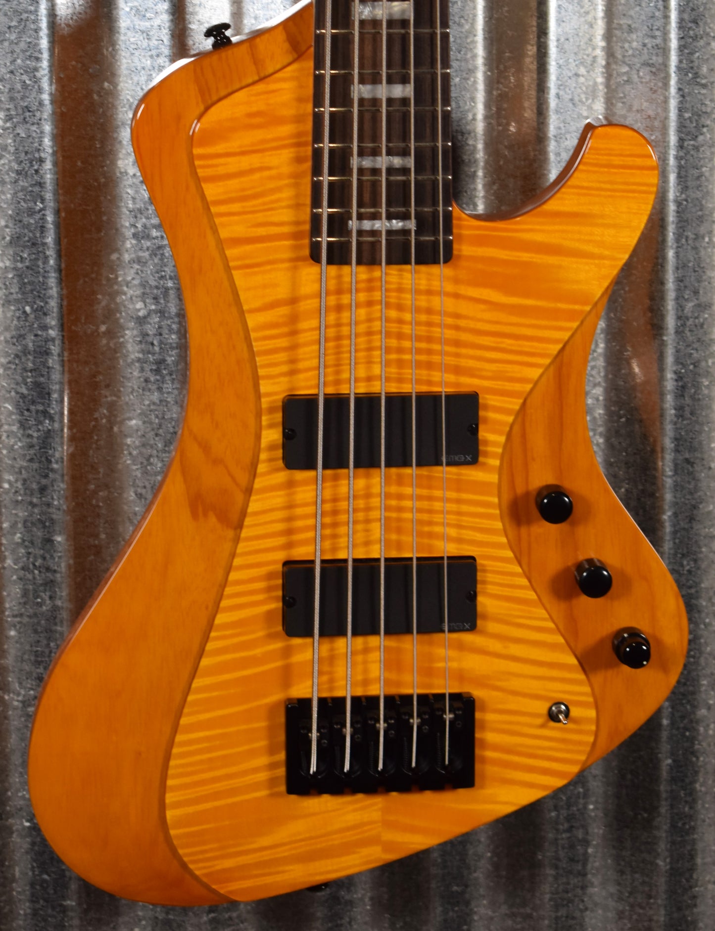 ESP LTD STREAM-1005 Flame Honey Natural EMG 5 String Bass & Case #0523 Used