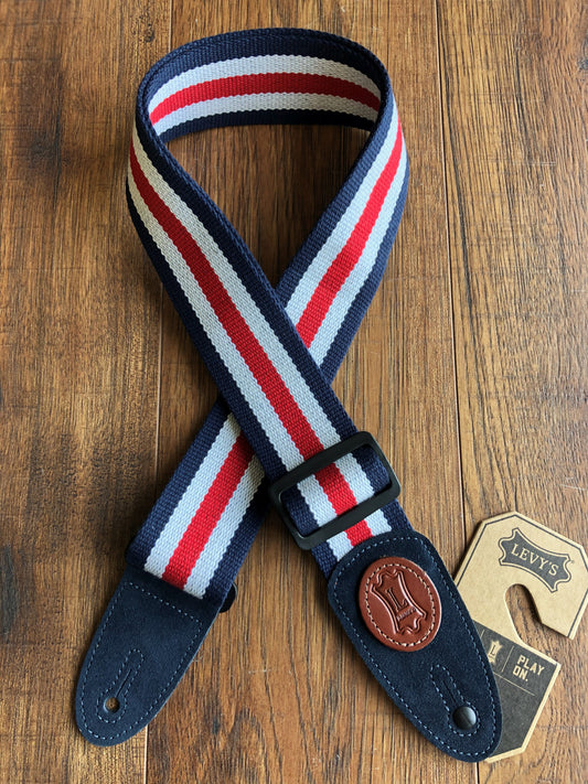 Levy's MSSC8-RWB 2" Adjustable Cotton Guitar & Bass Strap Red White Black