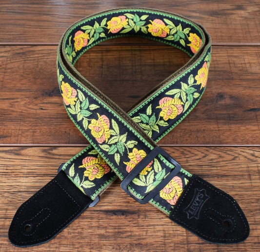 Levy's MC8JQ-004 2" Adjustable Jacquard Woven Cotton Back Guitar & Bass Strap Yellow Green